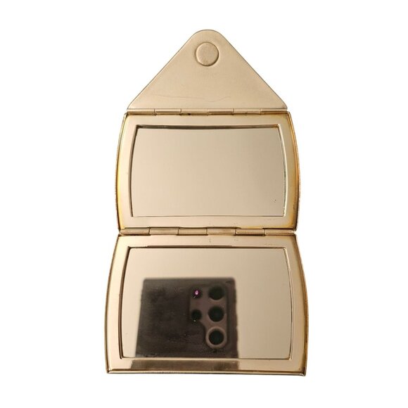 Gold Compact Mirror With Rhinestone Trim & Organza Bag For Purse Or Travel - Picture 6 of 7